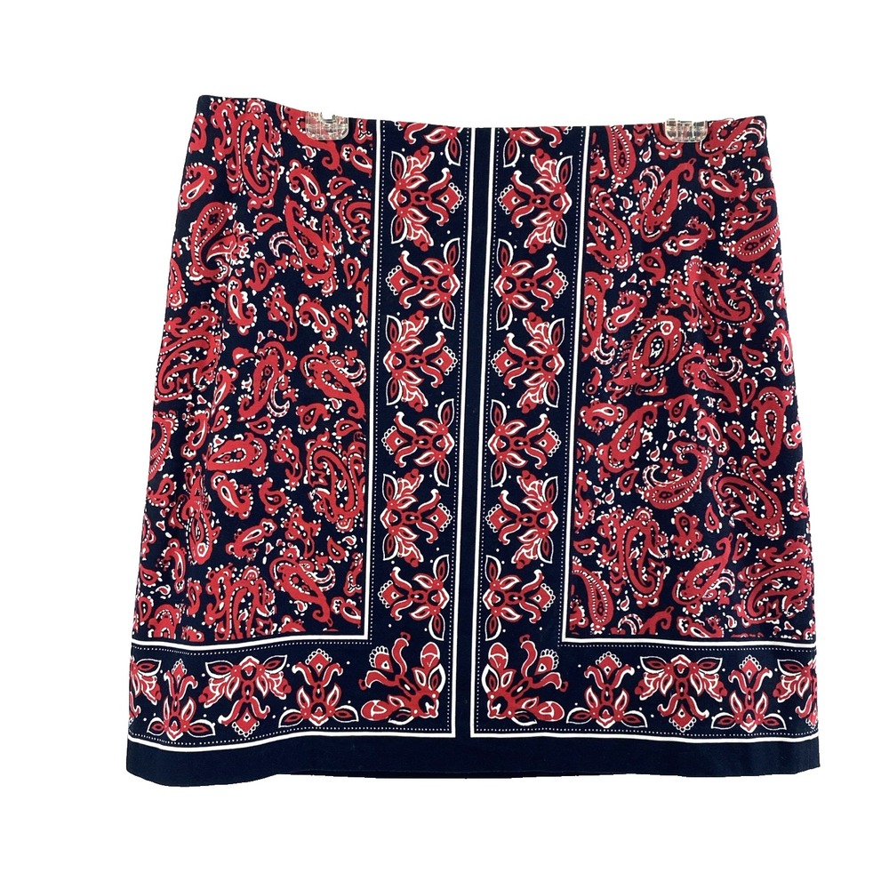 Talbots A line Skirt Womens Size 12 Black Red Paisley Print Cotton‎ Blend Office